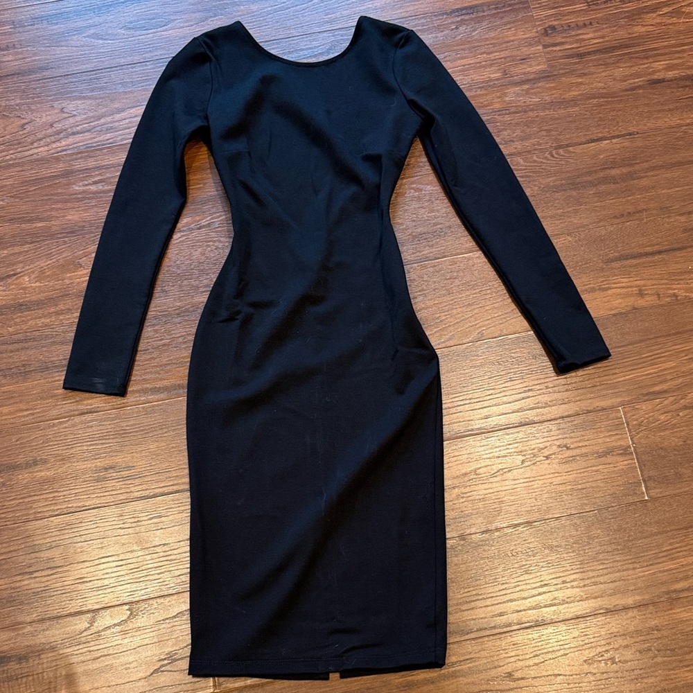 Lulu's Black Long-Sleeve Bodycon Midi Dress